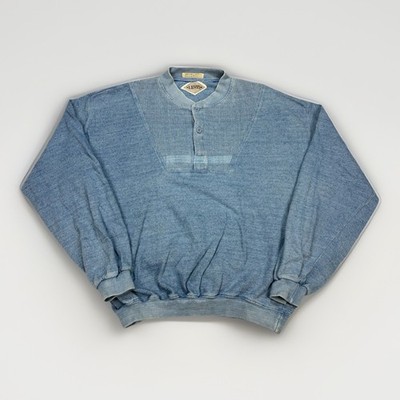 Vintage Levis Henley Sweatshirt Powder Blue Textured Panel Made Korea XL