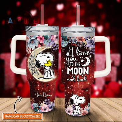 Cute Beagle Cartoon Moon Love Quote Custom Tumbler with Handle 20oz 30oz 40oz