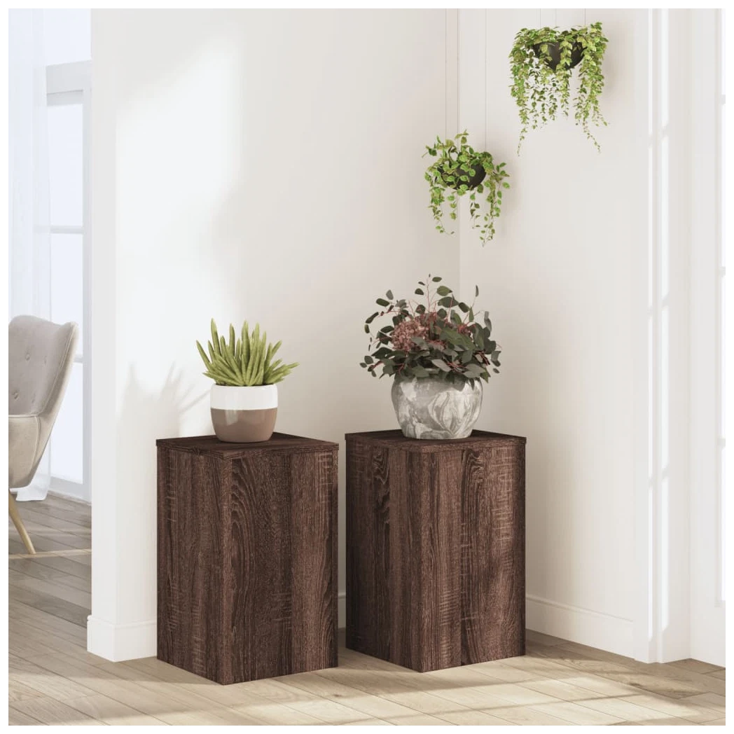 Plant Stand 2pc Brown Oak Engineered Wood Tiered Display 30x30x50 cm Indoor/Out
