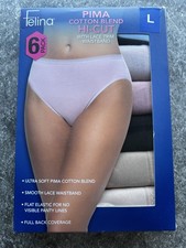 Felina Women's 6-Pack Pima Cotton Hi-Cut with Lace Trim Panties, Multicolor, L