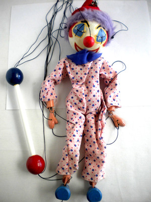 Vintage 1948 Talentoon Pim-Bo The Clown Marionette Puppet w/Record, Info & Box