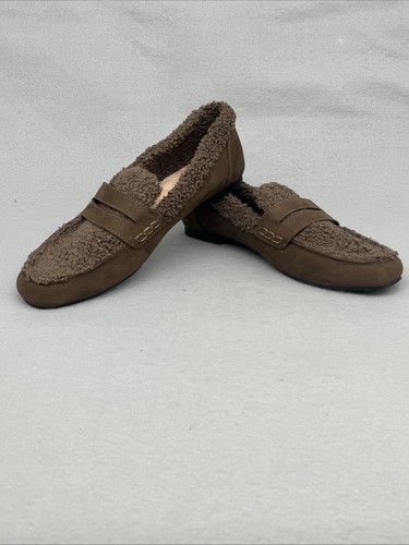 Women's Gap Woodsy Brown Sherpa Suede Slip Loafers Shoes Size 9 Cozy - Picture 11 of 14