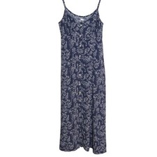 Be Cool Navy and White Boho Paisley Maxi Dress with Button-Up Front Size Medium