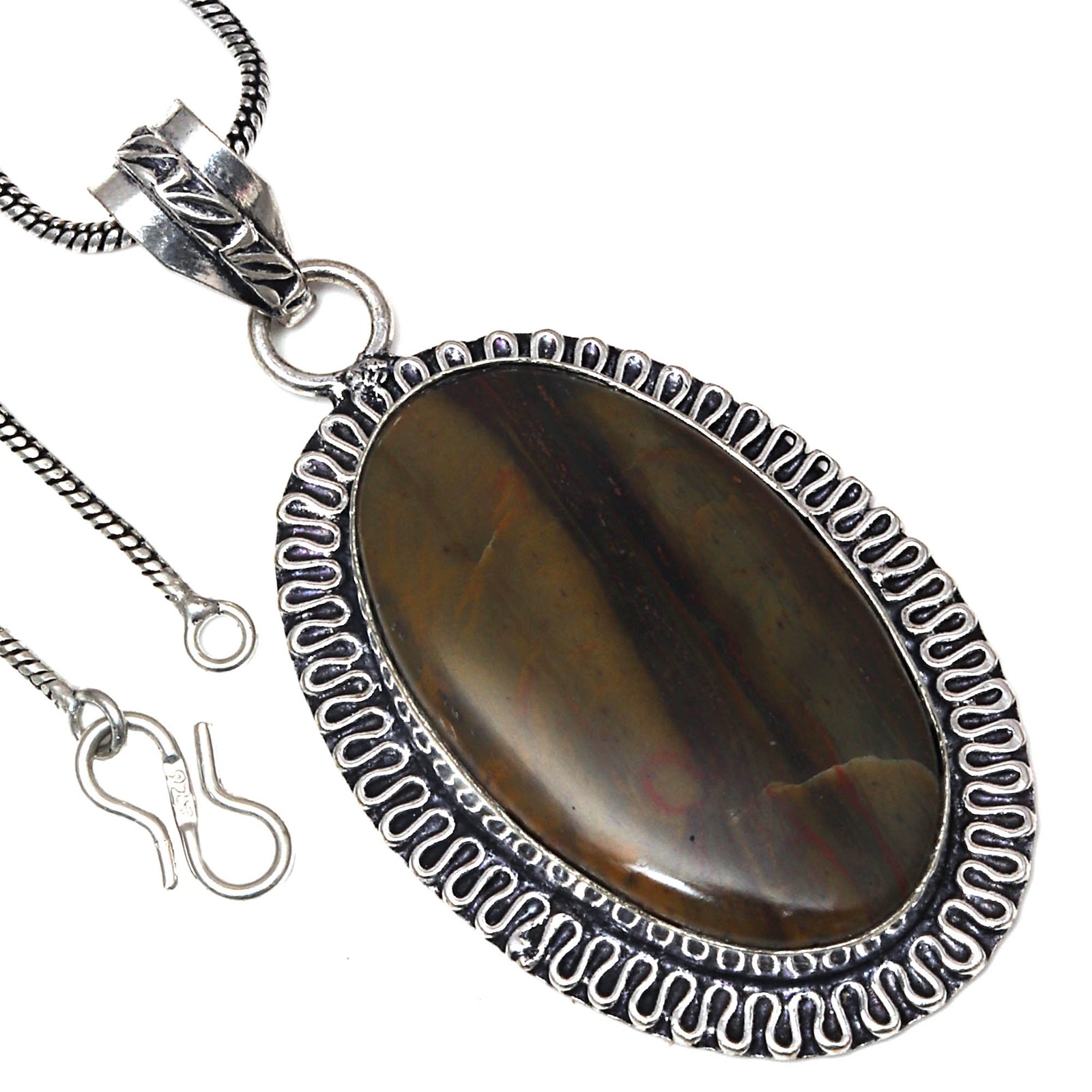 Pendant Tiger's Eye Gemstone Valentine'Day Ethnic Silver Jewelry 2