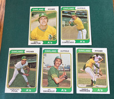 1974 BASEBALL CARD LOT 5 OAKLAND ATHLETICS CONIGLIARO, DAVALILLO, KNOWLES, PINA