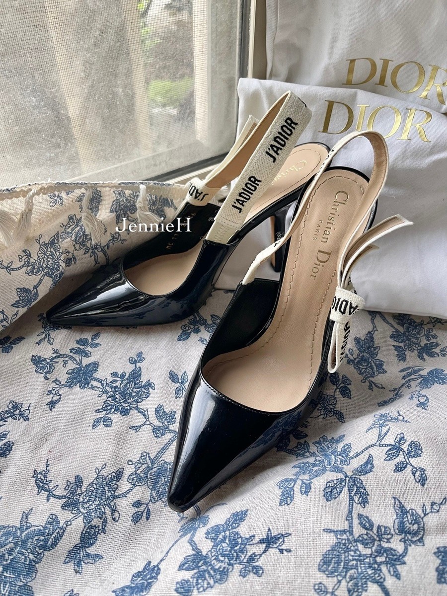 Flawless Authentic Dior Black Patent Slingback Pumps - Size 36