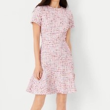 NWT Ann Taylor Tweed Fit & Flare Sheath Dress Multicolor Pastel Size 4 Spring