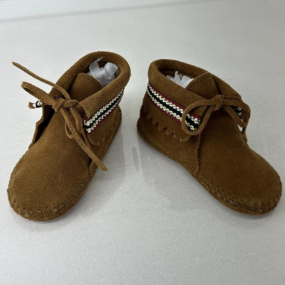 Minnetonka Moccasins Suede Braid Bootie Brown Infant Size 6 Western Leather 1102 - Image 2 of 4