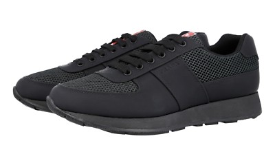 PRADA Leather Mesh Linea Rossa Prax Sneaker - 4E3341 - Black - NEW - 6 40