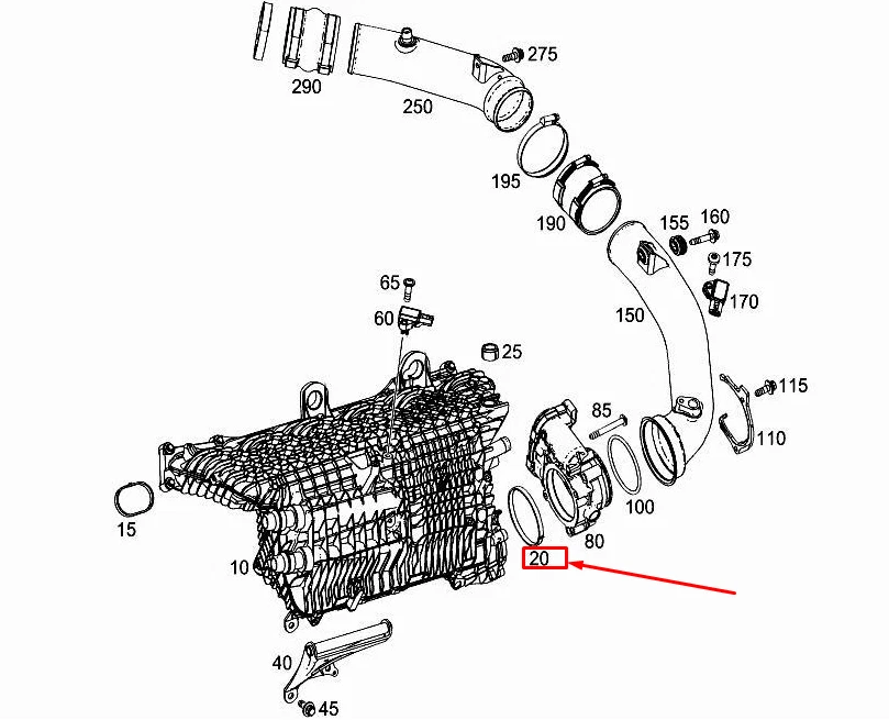 MERCEDES-BENZ CLS C257 Charge Air Cooler Molded Seal A2560980080 