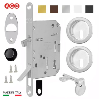 AGB Scivola Tre Sliding Pocket Door Keyed Lock Set w/ Round Pull Handles
