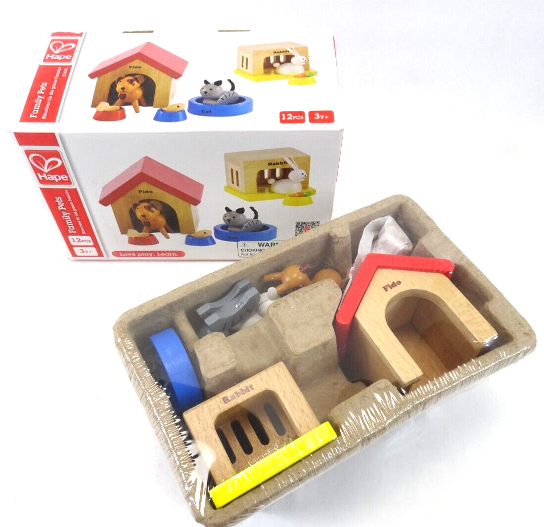 Hape Family Pets Wooden Dog House, Rabbit and Cat BRAND NEW 