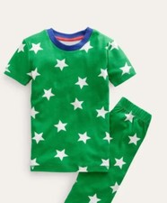 NWT 5 5T Mini Boden Green Shortie Pajamas w/ Navy Neck Trim White Star Pattern