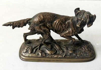 STATUE ANIMALIERE CHIEN DE CHASSE EN BRONZE SIGNE E. DELABRIERRE XIXème - Photo 1/4
