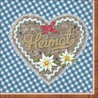20 Servietten Heimat Herz Blau Edelweiß Herz Karos Bayrisch Oktoberfest 33X33Cm