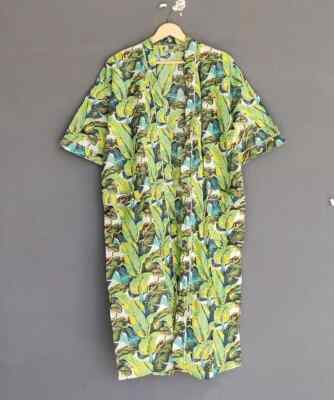 1 PC Indian block Print 100% cotton robe gown Hippie women maxi kimono dresses