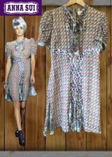 Vtg 2008 Vogue Runway ANNA SUI : 100% Silk Georgette Tea Dress Size 6 / U.K 10