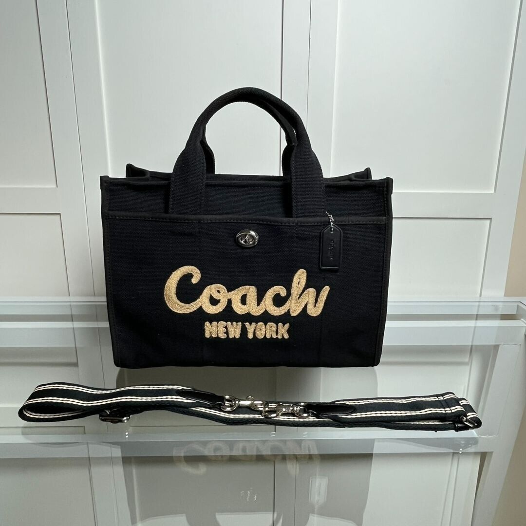 COACH CP158 Tote Bag Cargo Canvas Leather Black Zipper COACH CP158 Tote Bag Cargo Canvas Leather Black Zipper