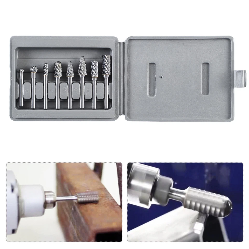 8x Double Cut Tungsten Carbide Burrs Rotary Burr Set 1/4" Shank Die Grinder Bit - Image 2 of 4