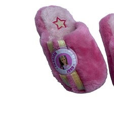 RARE Barbie Toddler Girl Pink Fuzzy Soft Fashion University Slippers Sz 11-12