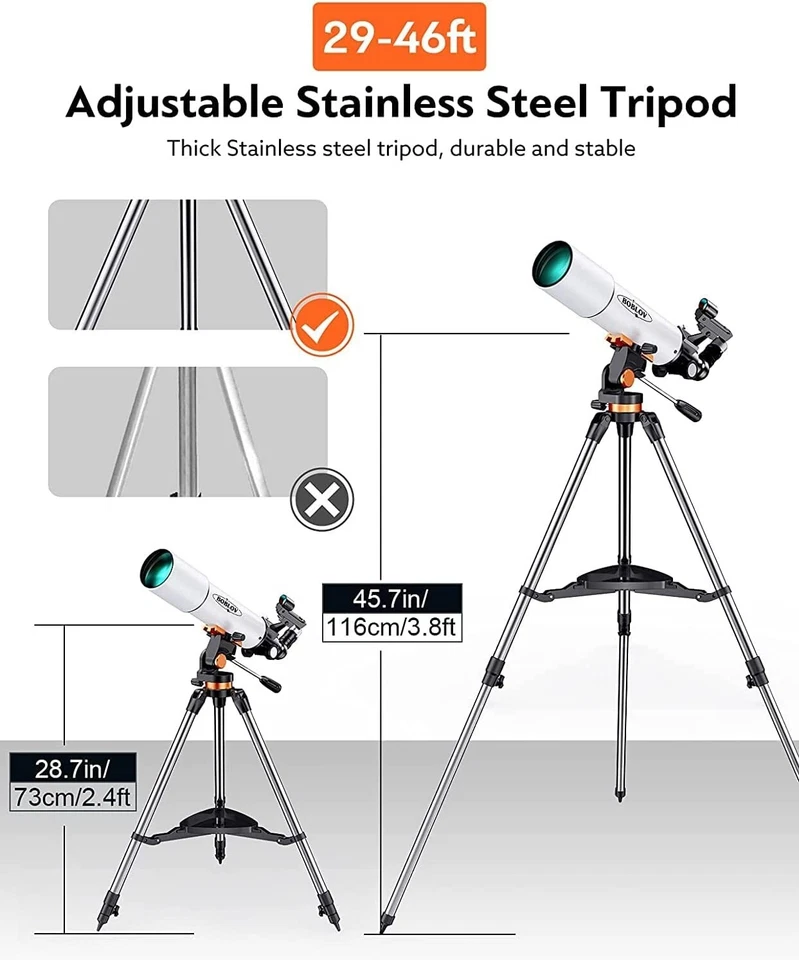 BOBLOV Telescopes for Adult Kids, Astronomical Refractor Stainless Steel Tripod - Image 3 of 4