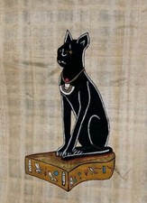 EGYPTIAN Handpainted Papyrus BAST CAT Signed 9"X 7" NEW