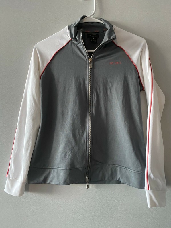 NEW BCBG Maxazria BCBGMaxazria Track Jacket - Gray, White, Logo, Size M