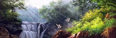 Tile Mural waterfall cranes forest J. Krouthen Kitchen Backsplash Marble Ceramic