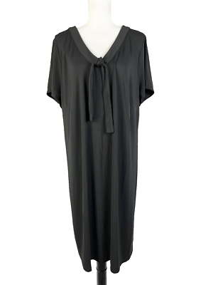 Talbots Jersey Midi Dress Women's Plus 2X Black Stretch Slinky Modest Bow