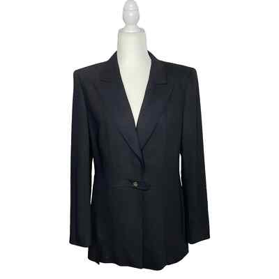 Escada wool blend black single button blazer Sz 38 Medium classy career designer