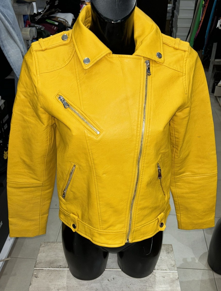 Zara Girls Leather Jacket Used Woman Size 13/14 Years Yellow