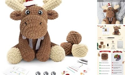  Crochet Kit for Beginners,11.8in Crochet Animal Kit,Crochet Starter Kit Elk