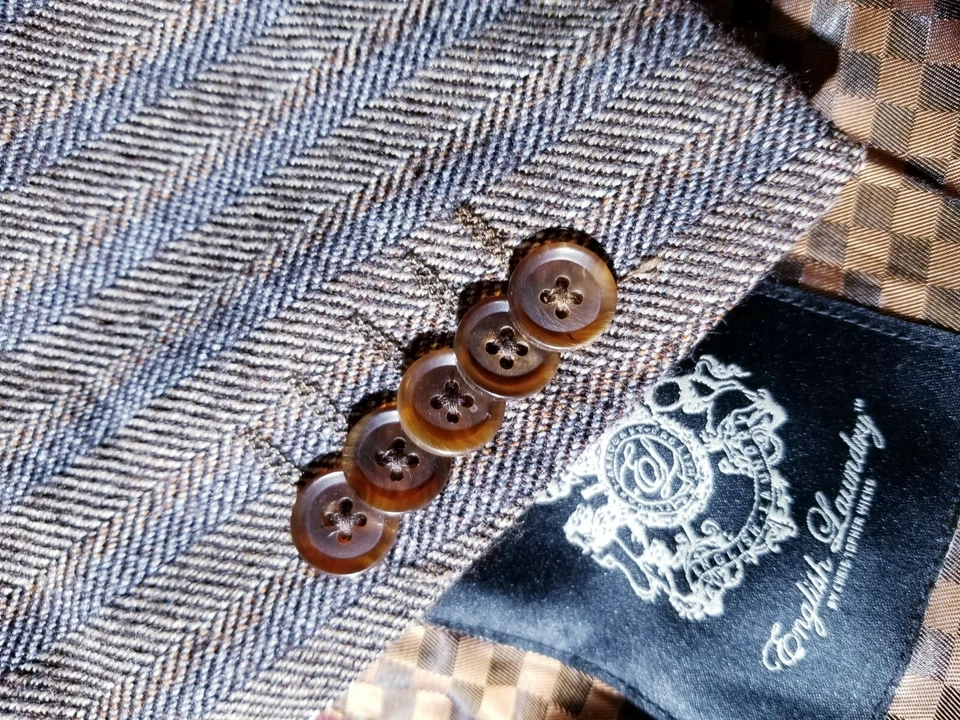 Chaqueta Blazer Abrigo Deportivo 48L Espiga Marrón Azul Lana Tweed Codo Parche  Foto 2 de 4