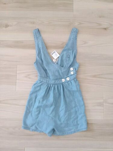 Urban Outfitters Anita Playsuit Romper Size Small NWT Blue Linen Chambray Shorts - Picture 3 of 5