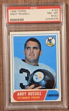 1968 Topps #163 Andy Russell Pittsburgh Steelers Rookie Football Card PSA 8OC RC. rookie card picture