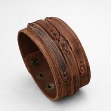 Men’s  Leather Bracelet Wide Cuff Brown Adjustable Vintage Style  | Gift for Him