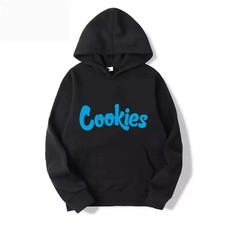 Cookies Print Hoodie Sweatshirt Black Size Large Men Pullover