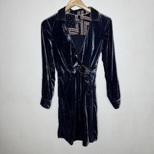 Maeve Anthropologie Blue Velvet Faux Wrap Dress D Ring Womens 0 Long Sleeve