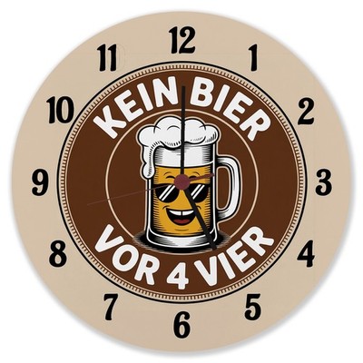 Bierglas Cartoon - Kein Bier vor vier Spruch Wanduhr aus Alu