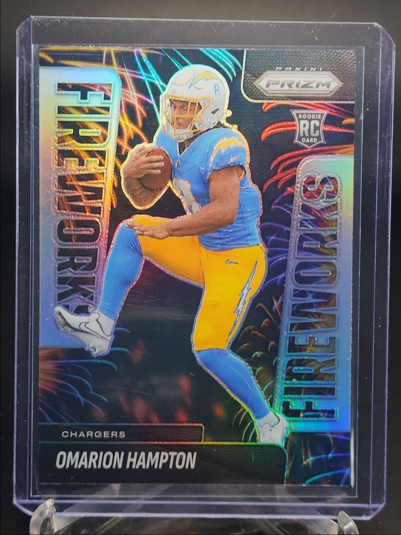 OMARION HAMPTON 2025 PANINI PRIZM FIREWORKS ROOKIE SILVER #17 RC Q3976