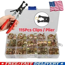 115Pcs 6-22mm Hose Spring Clamp / Plier Fuel/Water Pipe Air Tube Clips Fasteners