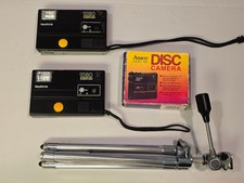 1980s Ansco Cadet Keystone 1030 Disc Cameras and SUNSET brand Camera Stand