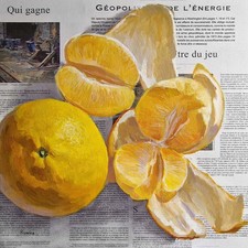 Orangen Bild Gemälde auf Zeitung Original Zitrusfrüchte Ölgemälde Ölbild