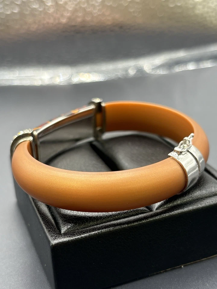 Brazalete de goma marrón con caparazón de tortuga esmalte circonita cúbica de plata de ley de 7" Y25 Foto 4 de 4