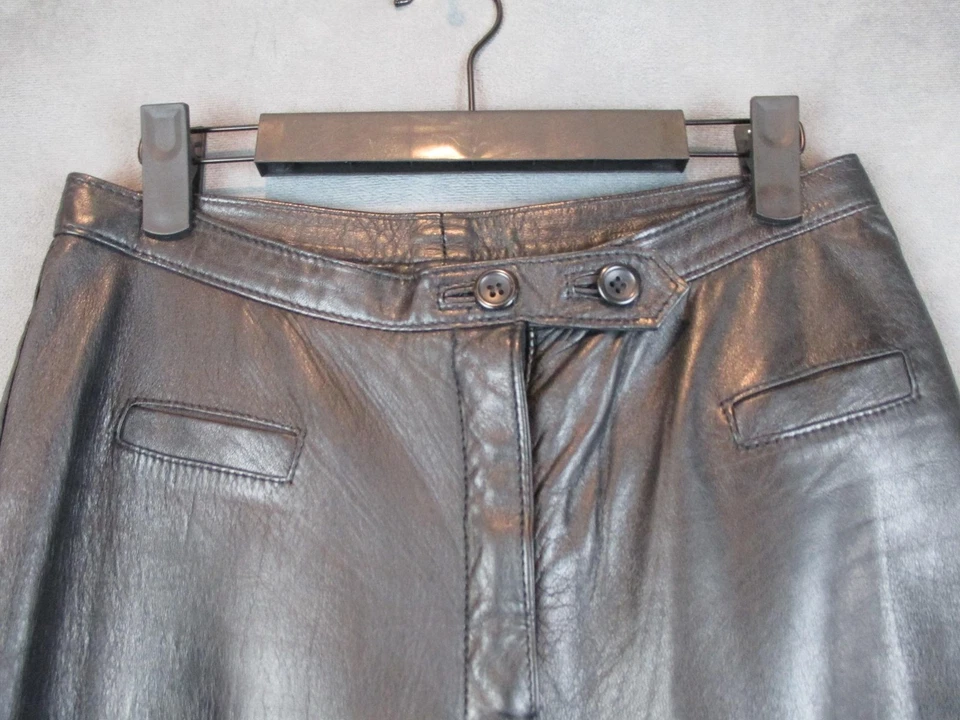 意大利真皮裤子女式 44 黑色直筒高腰意大利制造 — 第 2/4 张图片