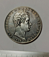 CAR. ALBERTUS D. G. REX SARD. CYP. ET HIER. 5 LIRE 1835, Falso D'Epoca ?-gr 24,9