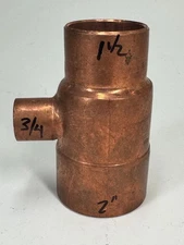 EPC Reducing Tee 2" x 1-1/2" x 3/4" CTS Solder Joint Copper Sweat Fitting