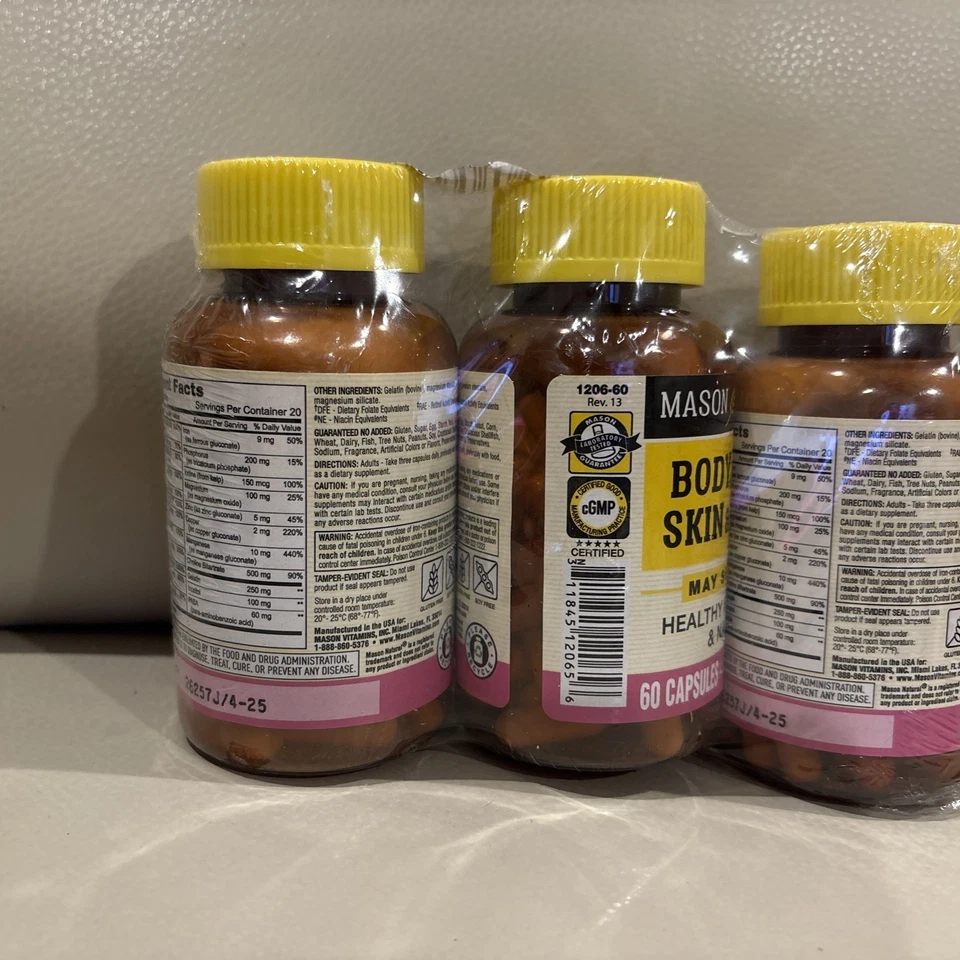 Mason Natural Body Hair Skin & Nails with Vitamins A E C & Biotin - 60 Capsules - Image 2 of 2