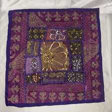 VTG Indian Throw Pillow Cover Beaded Handmade Embroidered Kantha BOHO Purple