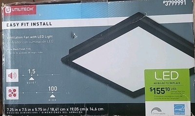 Utilitech Easy Fit Black Trim Ventilation Fan Dimmable LED Light 1.5 Sone 100CFM